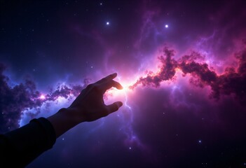 the hand reaches for the constellation in the sky