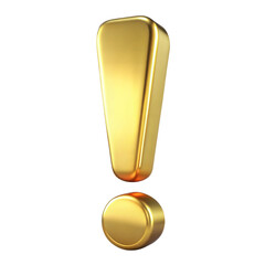 Wall Mural - golden metal exclamation sign isolated on white transparent background, png element