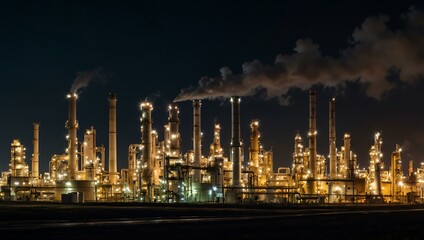 Wall Mural - Oil refinery at night.