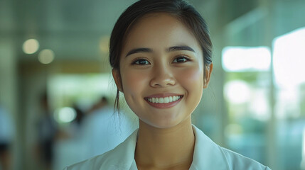 Wall Mural - portrait of a smiling woman, portrait of a doctor