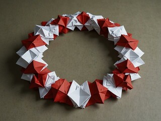 Wall Mural - Origami Christmas wreath with alternating red and white accents.