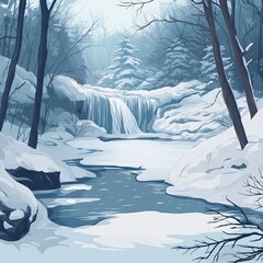 Wall Mural - Icy River with Frozen Waterfall Background Frozen Waterfalls and Ice Formations ,Winter seasson, Happy New Year, Happy christmass