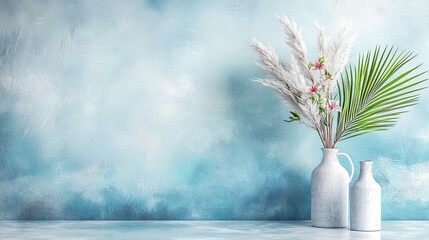Poster - Artistic floral arrangement on pastel wall home decor still life tranquil setting close-up nature's beauty for relaxation