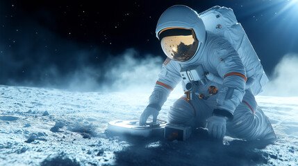 Wall Mural - astronaut conducts research on lunar surface in unexplored area
