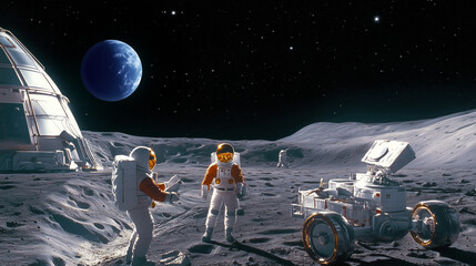 Wall Mural - astronauts exploring the lunar surface during a mission