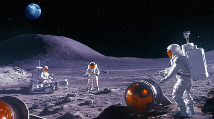 Wall Mural - astronauts explore the lunar surface during a mission