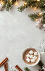 Canvas Print - Warm cocoa with marshmallows and festive decorations for winter season enjoyment