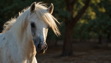 Wall Mural - Portrait of a beautiful young white Arabian stallion.