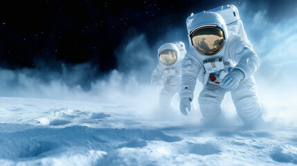 Wall Mural - astronauts exploring the lunar surface under starry sky