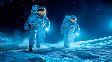 Wall Mural - astronauts exploring the lunar surface at night