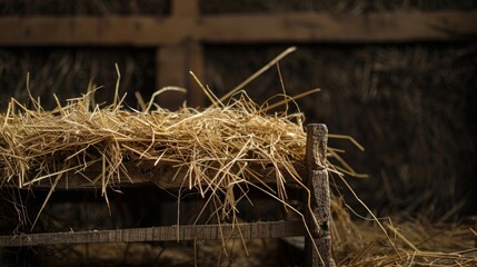 Wall Mural - Straw manger on black background