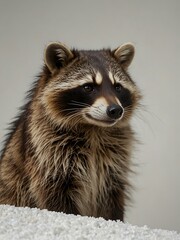 Wall Mural - Raccoon on a plain white background.