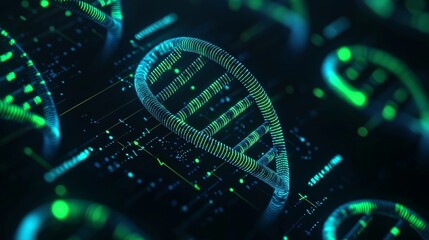 biometric healthcare real-time concept. a digital representation of dna strands illuminated in neon 