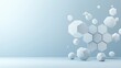 © Yalexai - Geometric white hexagons and spheres floating against minimalistic blue background – abstract 3d design concept for modern science and technology themes