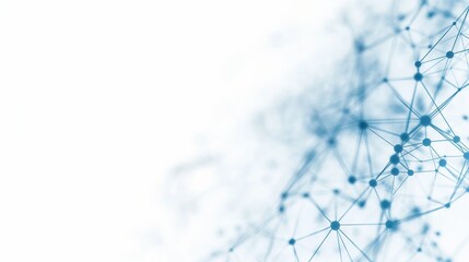 White background blue network copy space abstract structure nodes lines