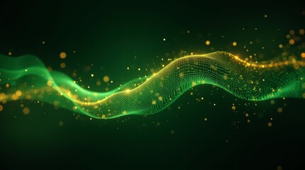 Flowing stream of binary code in green and yellow hues, representing data transfer and technology