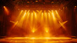 © Safdarali - Empty Stage Light Background: Illuminated stage with warm lighting design for modern dance performances, spotlight effect on stage.