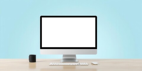 Wall Mural - Laptop computer with desktop monitor screen mockup template on white background, computer, technology