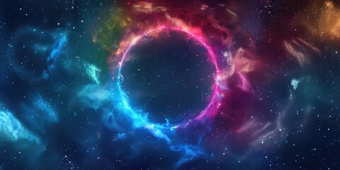 Wall Mural - Colorful galaxy with a large, glowing circle in the middle