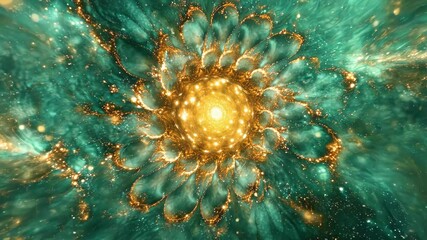 Wall Mural - green and yellow flower with a lot of stars surrounding it. hyperrealistic video