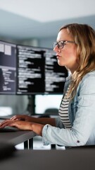 Fototapete - Software Programmer Or Coder Woman