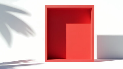 Wall Mural - Red gift box frame mockup or red present frame border display showcase stand isolated on white background with shadow minimal creative idea concepts 3d rendering. Shadowed. Illustration