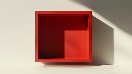 Wall Mural - Red gift box frame mockup or red present frame border display showcase stand isolated on white background with shadow minimal creative idea concepts 3d rendering. Shadowed. Illustration