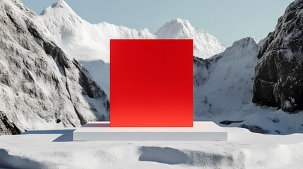 Wall Mural - Red gift box frame mockup or red present frame border display showcase stand isolated on white background with shadow minimal creative idea concepts 3d rendering. Shadowed. Illustration