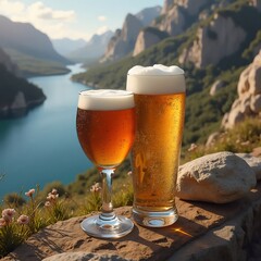 Fototapete - Scenic view with beer and mountains