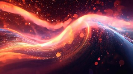 Wall Mural - bright orange wave of light with a lot of sparkles. 4k video