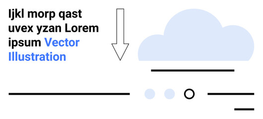 cloud icon with arrow, placeholder text, and abstract lines. ideal for technology, data storage, web