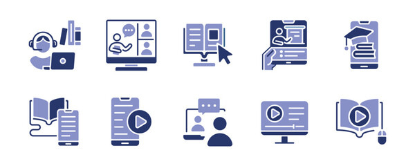 Aufkleber - online course icon set seminar workshop video conference learning book study media signs vector illustration business education platform e-learning symbol design