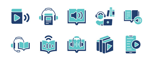 Aufkleber - audiobook icon set podcast earphones listen book online library signs vector illustration business audio book media education symbol design