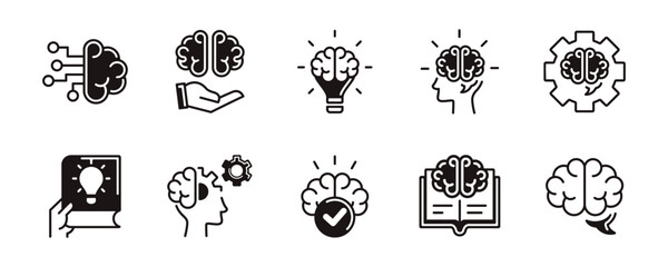 Aufkleber - education brainstorm mind icon set brain thinking intelligence knowledge innovation signs vector illustration for web and app