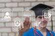 © wladimir1804 - Graduate doctor working on virtual touch screen presses word: EXECUTION. Concept of Execute Health care Modernization Plan. Fast execute success medical work. Execution medicine goals.