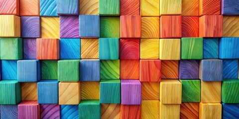 Aufkleber - A colorful arrangement of wooden blocks with intricate grain patterns, showcasing a variety of vibrant hues and textures.