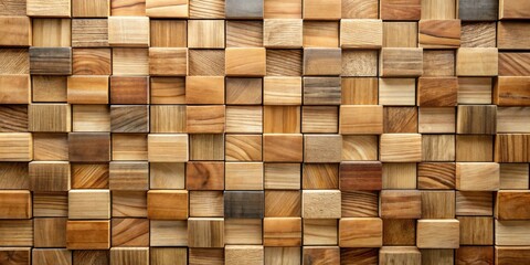 Aufkleber - A textured background composed of a staggered arrangement of wooden blocks, showcasing various wood grains and hues, creating a natural and visually appealing surface.