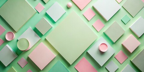 Aufkleber - Abstract Geometric Design Featuring Pastel Pink and Green Squares and Circles on a Green Background