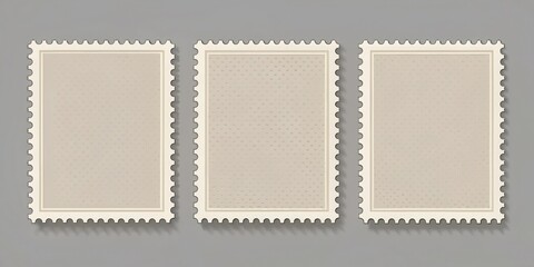 Fototapete - Three Vintage Postal Stamps with Perforated Dot Pattern and a White Border on Gray Background