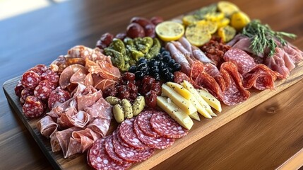 Wall Mural - A beautifully arranged charcuterie board with a variety of foods