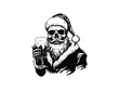 © Vactess - Santa Skull Beer Silhouette Christmas Santa Skull Holding Beer Glass  Holiday Skull Art for Christmas Designs