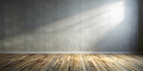 Aufkleber - Sunlight Streaming Through a Window Illuminates a Room with a Concrete Wall and Hardwood Floor