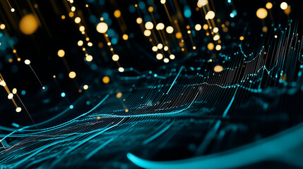 Wall Mural - Cyberpunk Technical background abstraction UI UX modern trendy design. Place for text. Lines dots Sparkles bokeh. Template poster invitation banner email header. 3D Digital art. Generative Ai content
