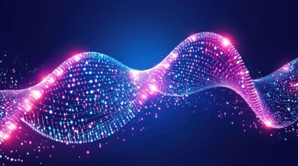 Wall Mural - Abstract Wave of Colorful Dots and Light Particles on Dark Background