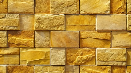 Poster - A close-up view of a textured yellow brick wall with natural stone elements, showing a beautiful array of patterns and shades