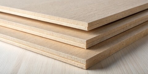 Poster - Stacked wooden boards arranged in a diagonal composition, showcasing the layered structure and texture of the wood.