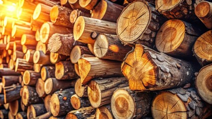 Aufkleber - Sunlight illuminates a stack of weathered logs, showcasing the intricate grain patterns and textures of each individual piece of wood