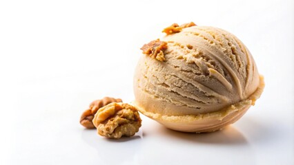 Sticker - Maple and walnut ice cream ball on a white background, maple, walnut, ice cream, dessert, sweet, food, frozen, treat, creamy