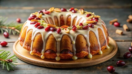 Wall Mural - Glazed bundt cake with dried cranberries and pine nuts , dessert, food, sweet, cake, bundt, cranberries, pine nuts