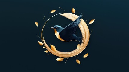 Wall Mural - a bird logo with a circular design, incorporating feathers and nature-inspired elements.